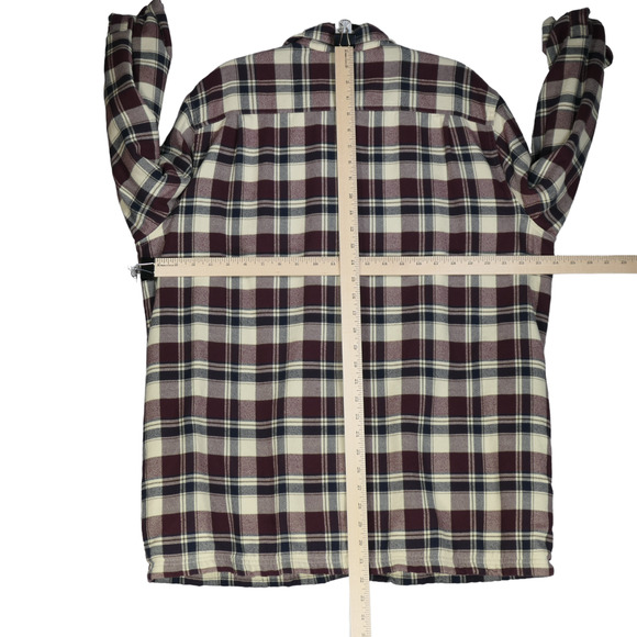 LL Bean Fleece Lined Flannel Shacket Mens Large Flannel Shirt Brown Side Pocket - Picture 8 of 11